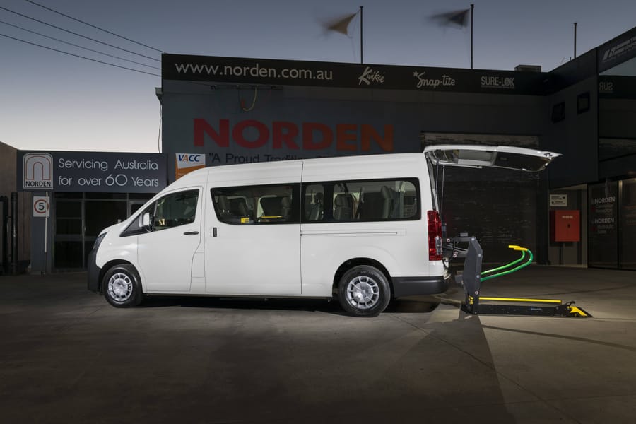 Our wheelchair-accessible Toyota Hiace with rear lift